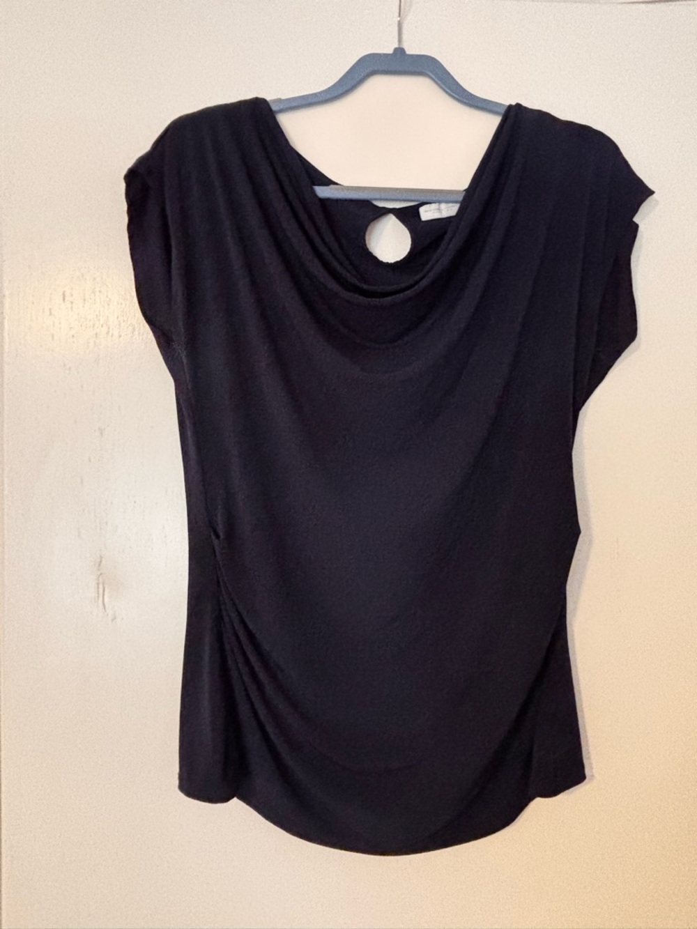 New York & Company Navy Blue  Cowl Neck Short Sleeve Top with Back Keyhole